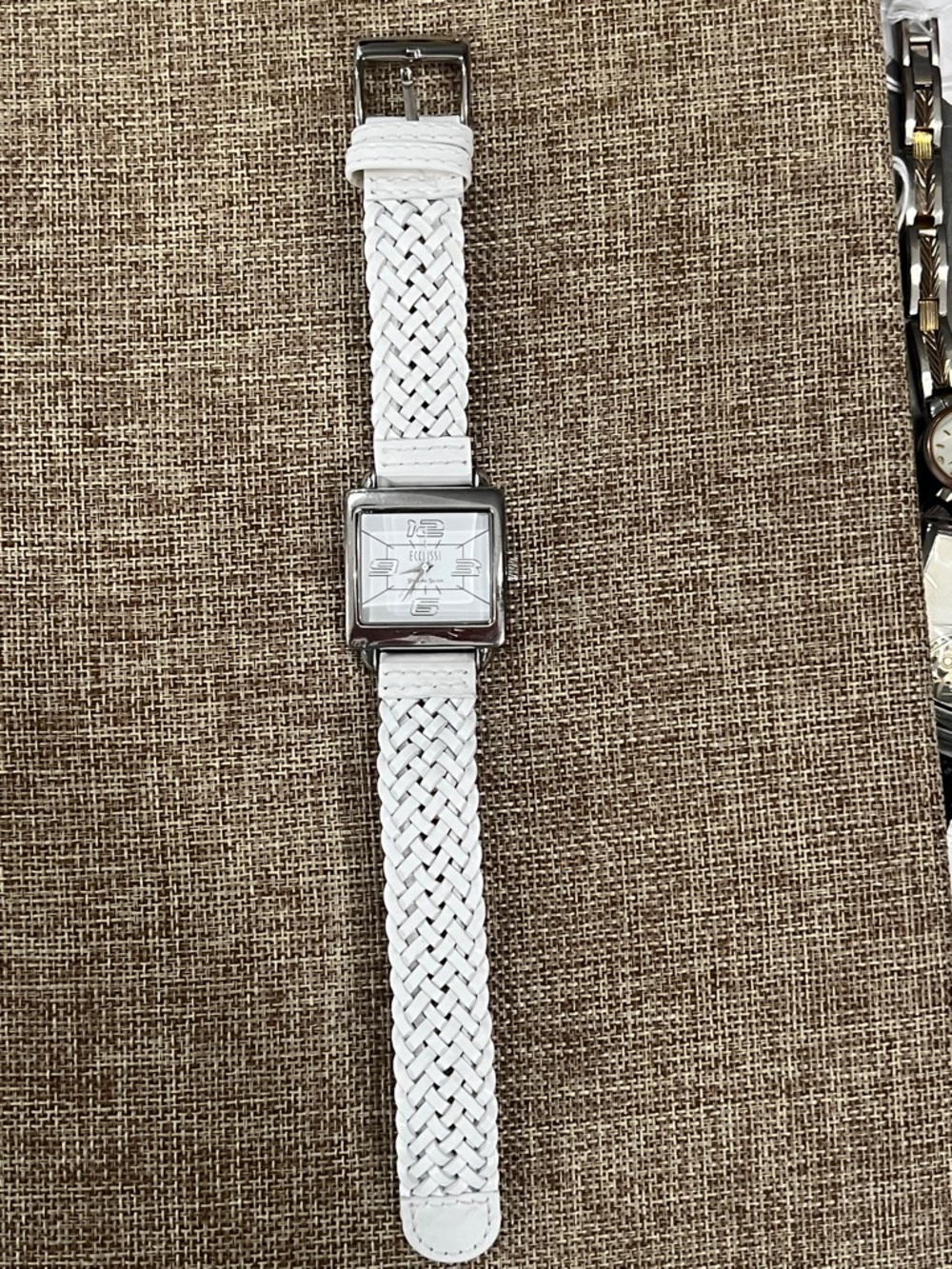 Ecclissi White Braided Leather Watch with Square Silver Case - Picture 2 of 5